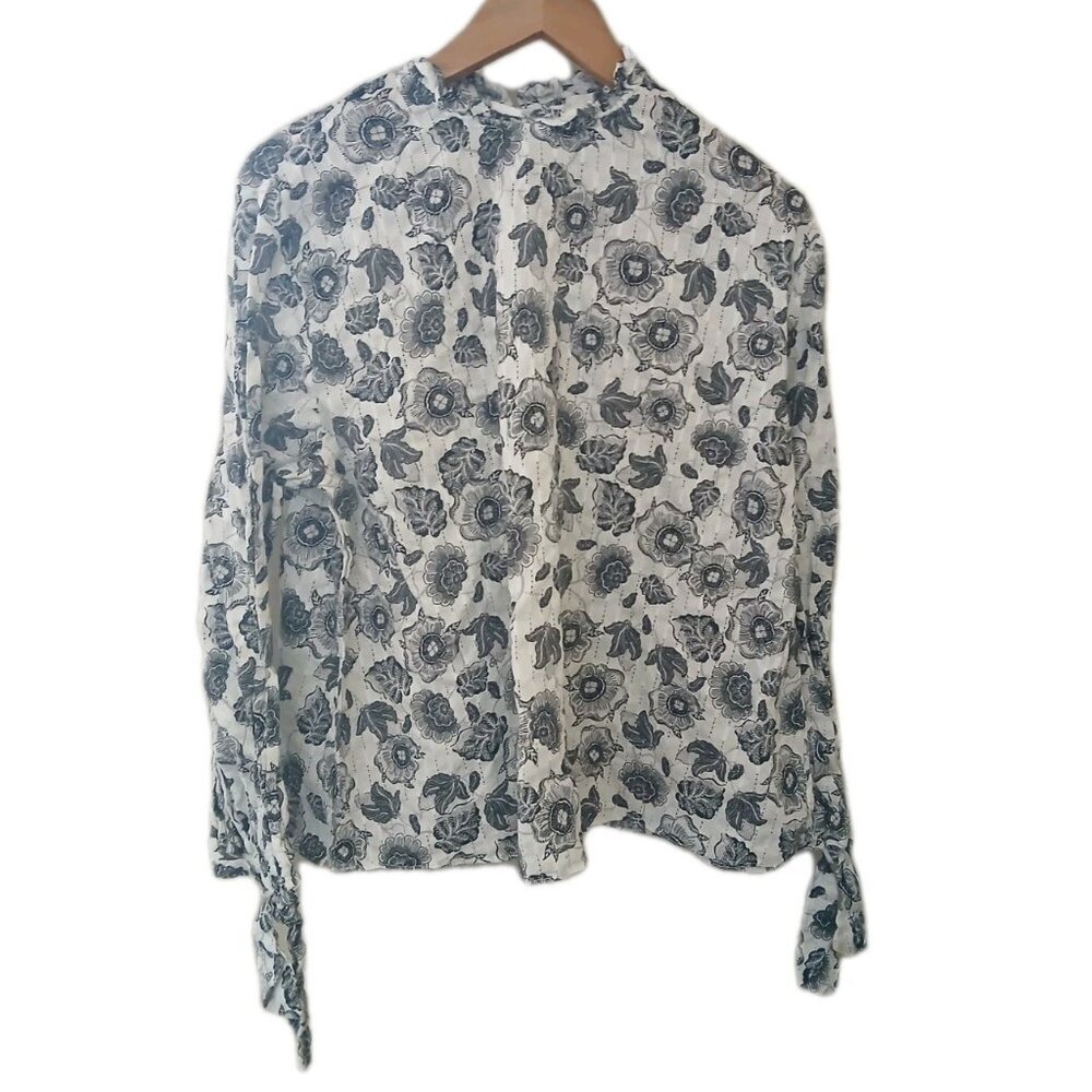 Eri + Ali Anthropologie Lorrie Floral‎ Tie Sleeve Top